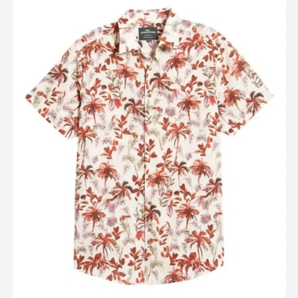 Ross & Gunn Italian 100% Cotton Hawaiian Print Short Sleeve Button-up Shirt - Picture 9 of 14